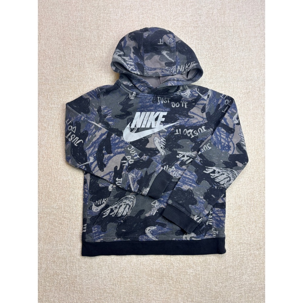 Nike Boys Sportswear Camo Just Do It Hoodie Blue Grey Size Large L